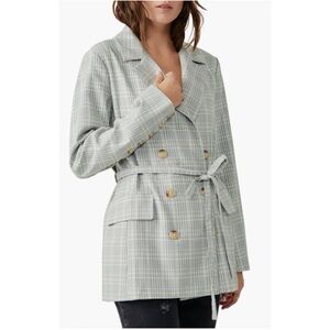 Free People Olivia Tie Waist Plaid Double Breasted Blazer